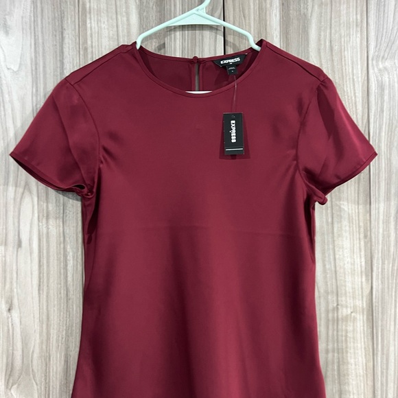 Express Tops - Express Red Silky Short Sleeve Blouse